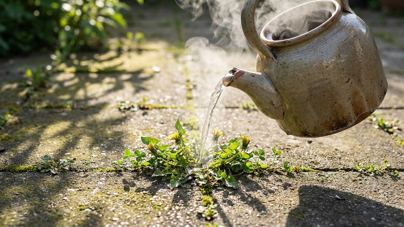 No more pulling weeds out of patio joints by hand: what the old-timers poured straight from the pot wipes them out in a ma...